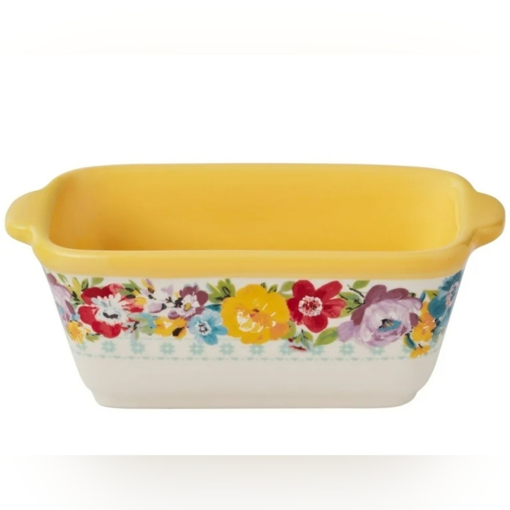 The Pioneer Woman Small Yellow Ceramic Loaf Pan Sweet Romance Blossoms
